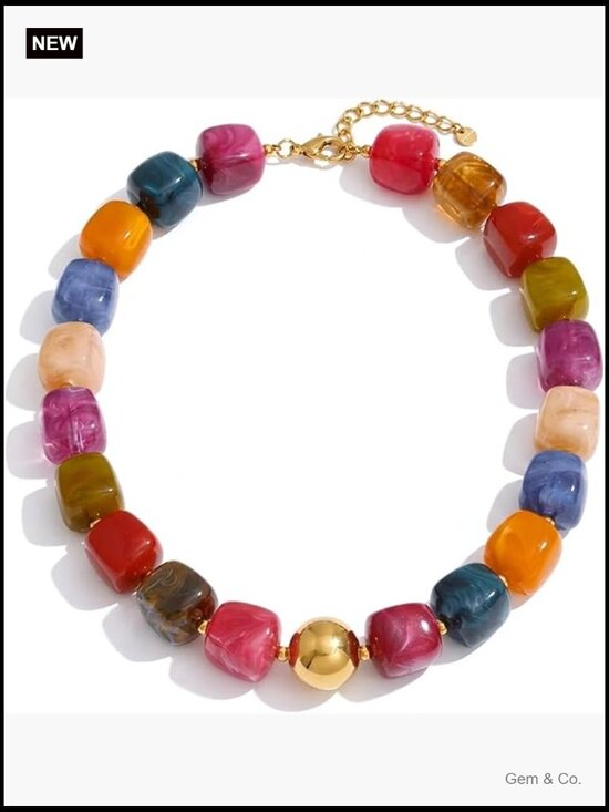Jewelry - Boho Large Square Acrylic Beaded Choker Necklace Adjustable Strand